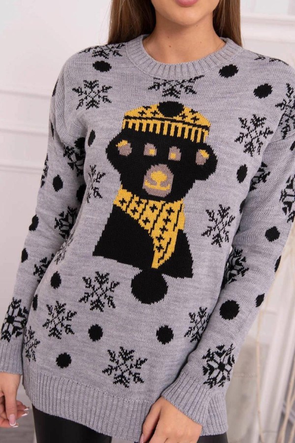 Vánoční svetr s medvídkem model 2021-19 šedý