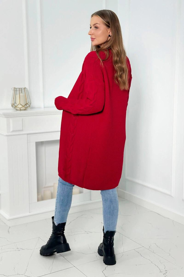 Kardiganový svetr s copánkovým vzorem model 2021-5 červený